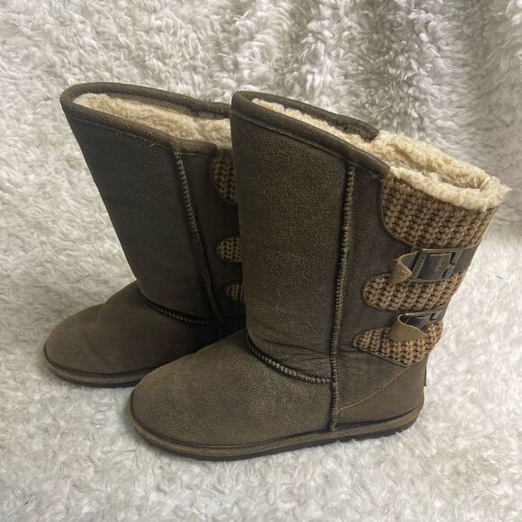 Bearpaw Chestnut Distressed Leather Suede Winter Boots wool blend lining SZ9 - Picture 1 of 10